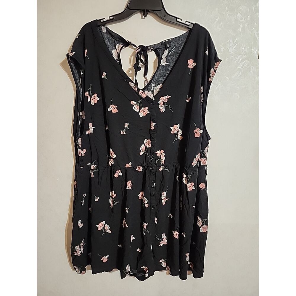 Torrid Womens Romper Short Set Button Front Black Floral 4 Plus Sz Sleeveless
